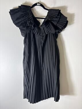 Pants Store Black Pleated Cap Sleeve Knee Length Dress Sz S